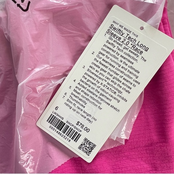 Lululemon Swiftly Tech Long Sleeve Shirt 2.0 Race Length Sonic Pink SNCP - Picture 6 of 8